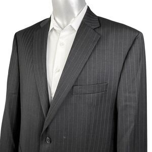 Lauren Ralph Lauren Wool Blazer Size 46R Black Pinstripe Two Button Front Jacket